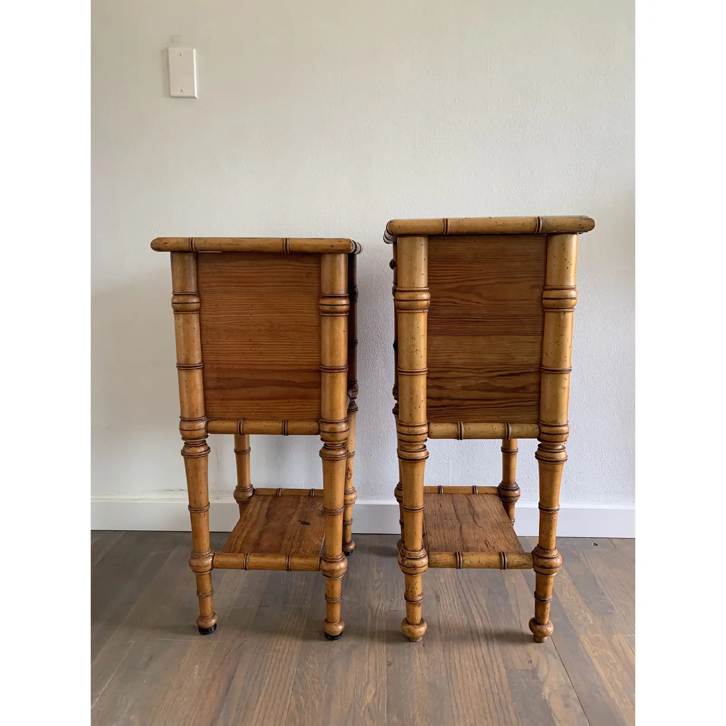 Early 20th Century French Colonial Fir and Marble Safari Style Side Tables - Set of 2