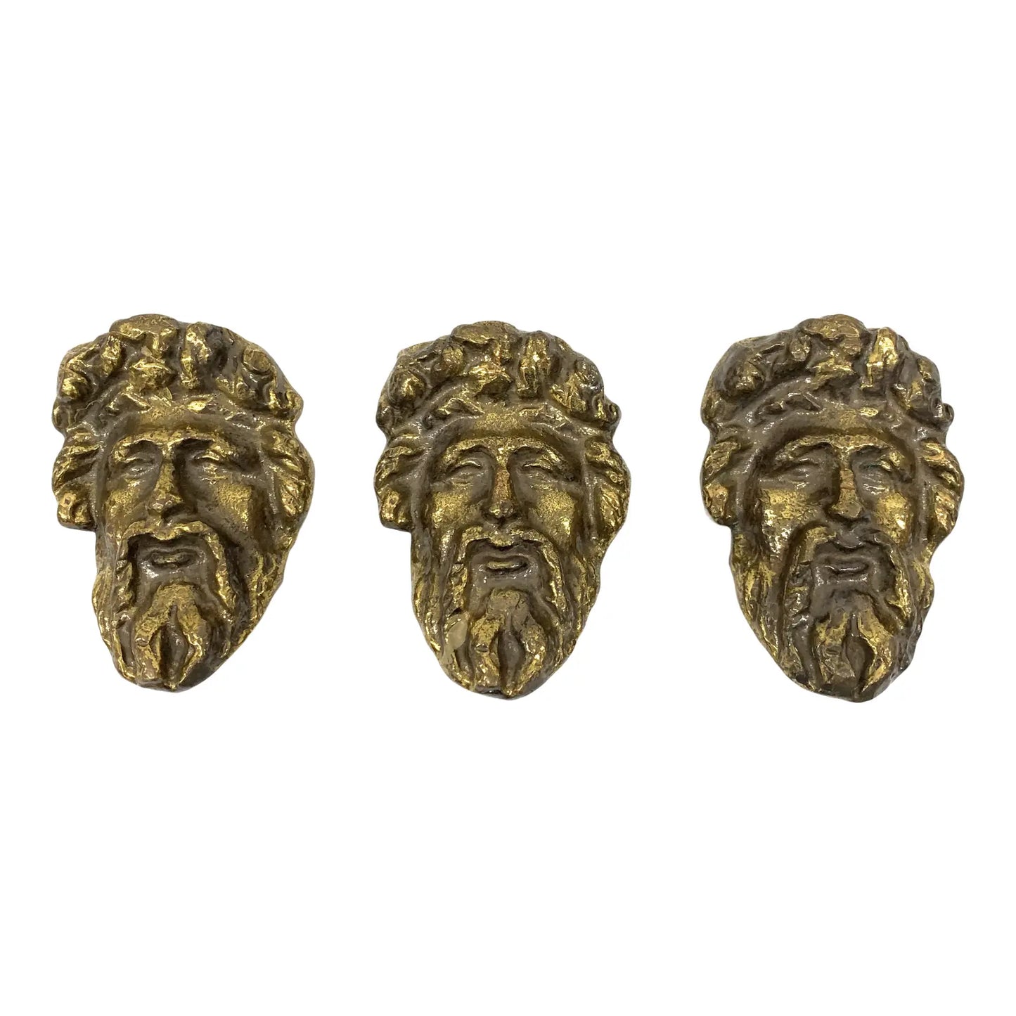 Early 20th Century Solid Brass Greek God Knobs - Set of 3