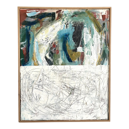 Framed Contemporary Abstract Expressionist Acrylic Painting on Canvas