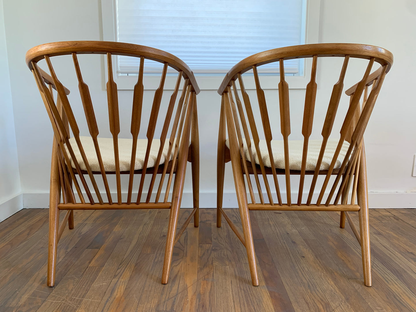 Mid-Century Modern Walnut Spindled Drexel Declaration Captain's Chairs - a Pair