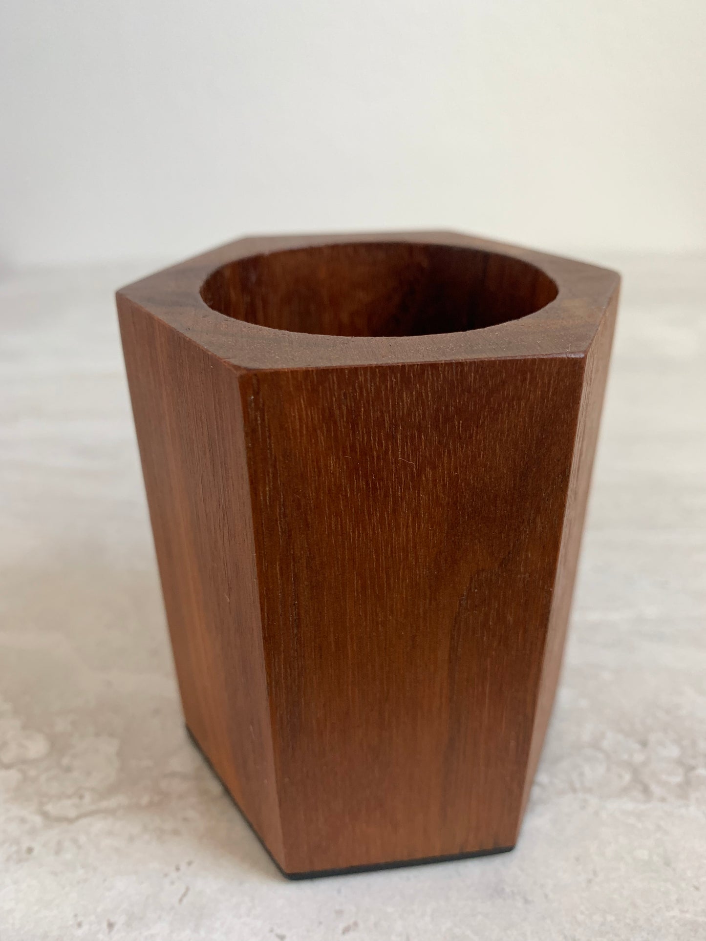 Mid-Century Modern Hexagonal Walnut Wood Storage Vessel