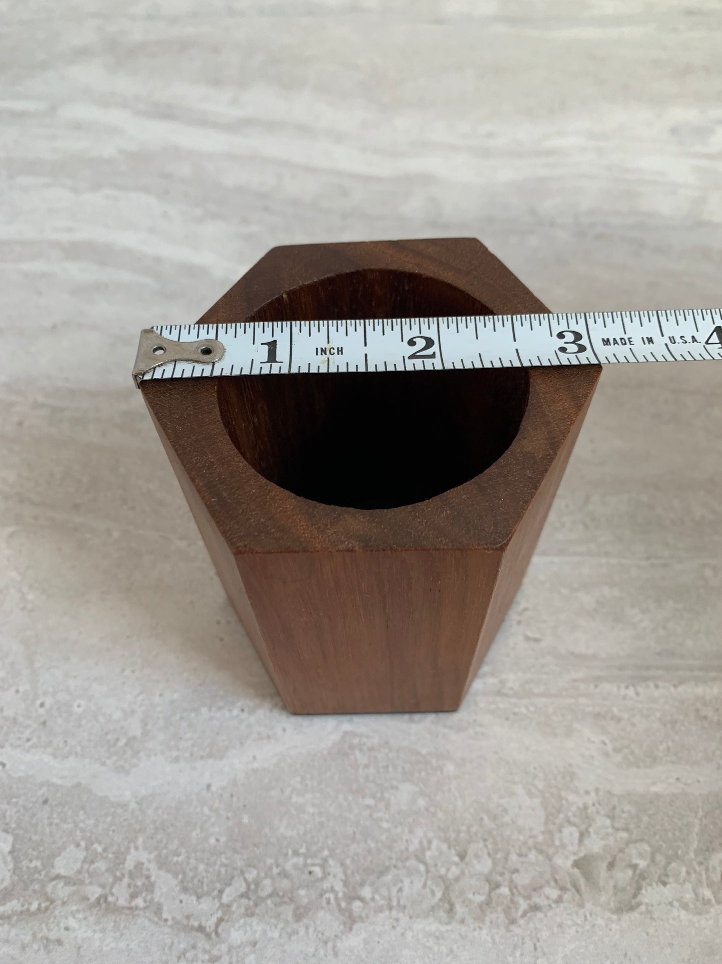 Mid-Century Modern Hexagonal Walnut Wood Storage Vessel