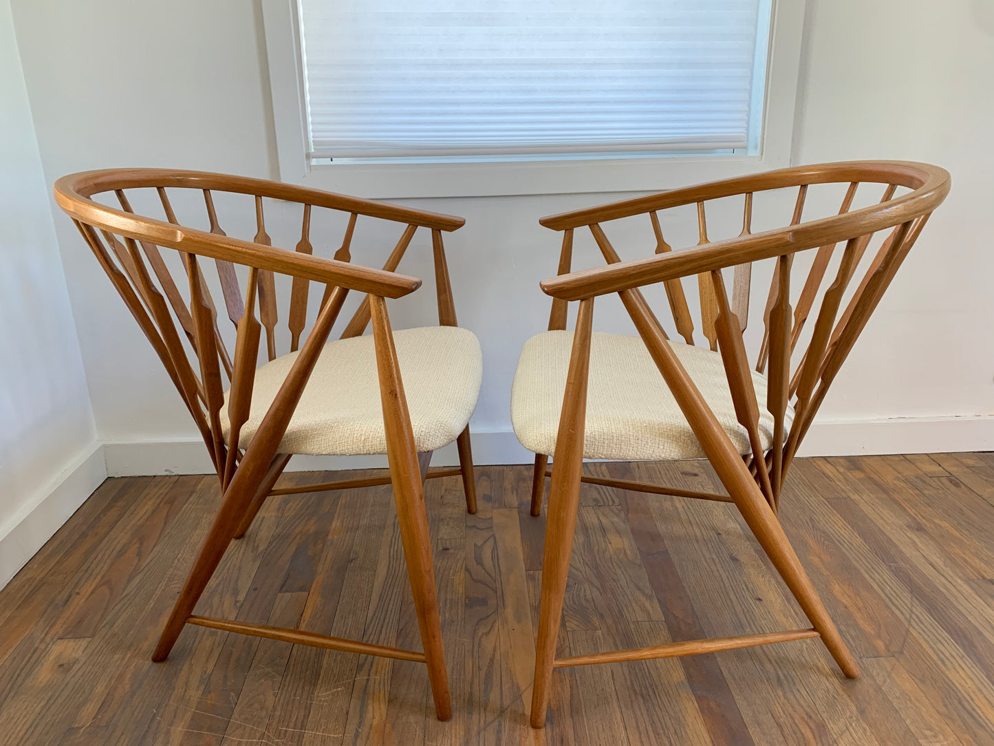 Mid-Century Modern Walnut Spindled Drexel Declaration Captain's Chairs - a Pair