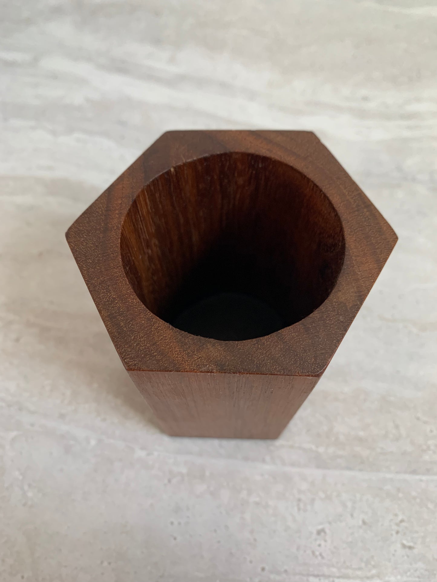 Mid-Century Modern Hexagonal Walnut Wood Storage Vessel