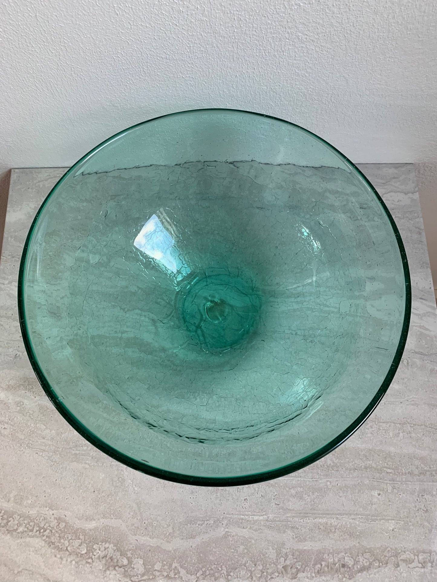 Tropical Turquoise Blown Crackled Glass Handmade Bowl