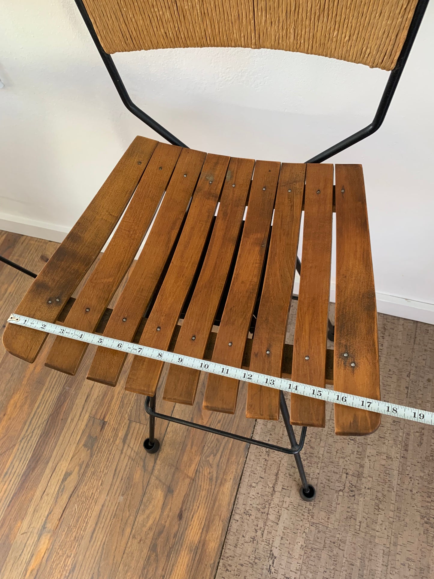 Mid-Century Modern Arthur Umanoff Mid Century Roped, Wood Slat & Iron Bar Stools