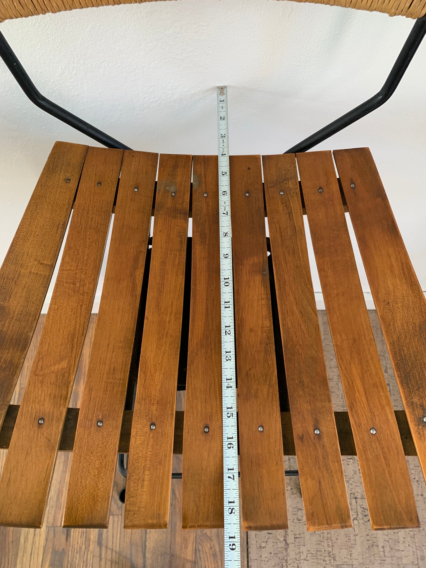 Mid-Century Modern Arthur Umanoff Mid Century Roped, Wood Slat & Iron Bar Stools