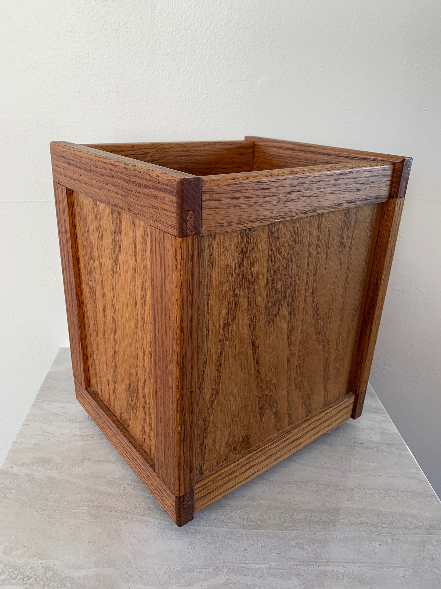 1980s Vintage Square Oak Japanese Style Container