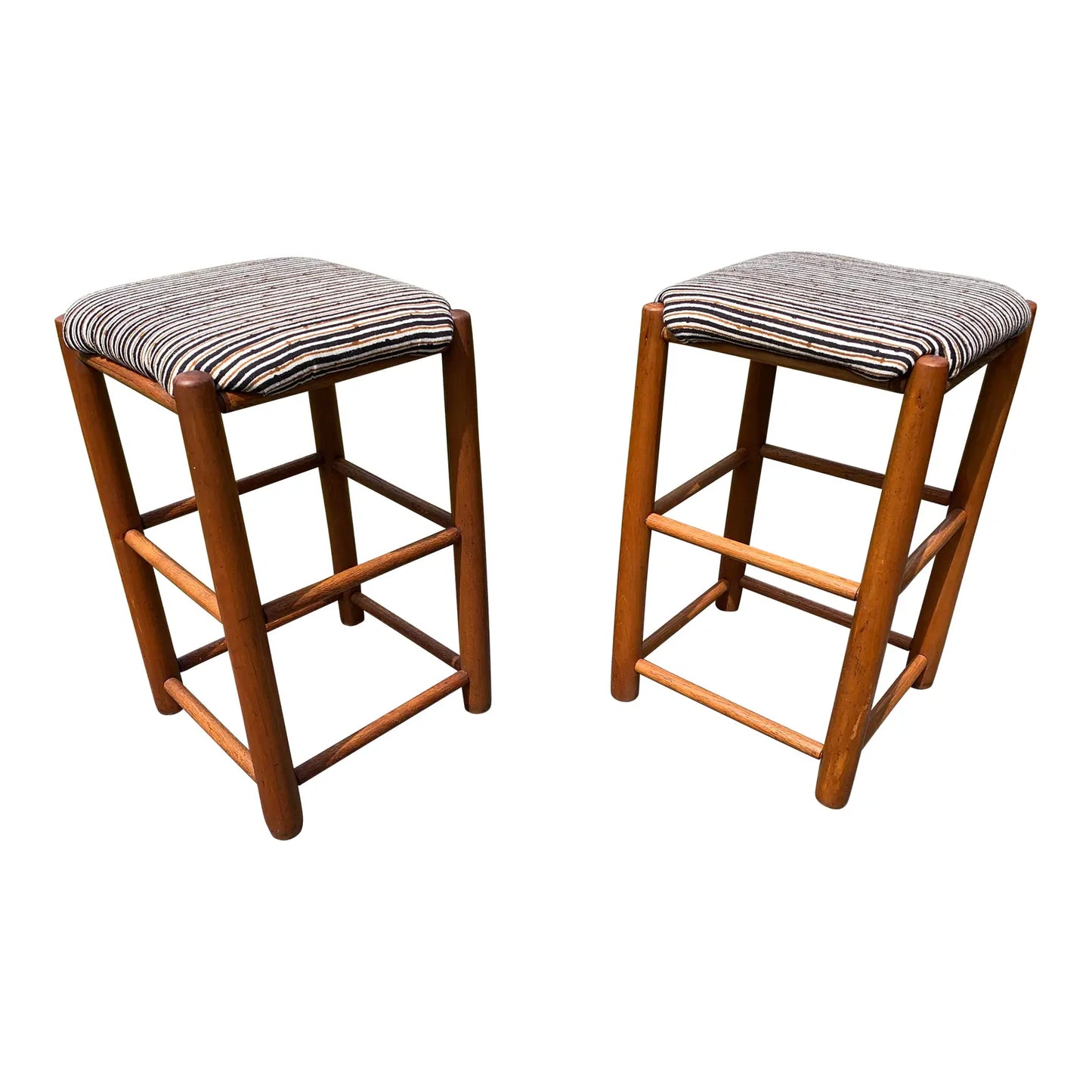 Late 20th Century Solid Wood Bar Stools Brunschwig & Fils Upholstery - Set of 2