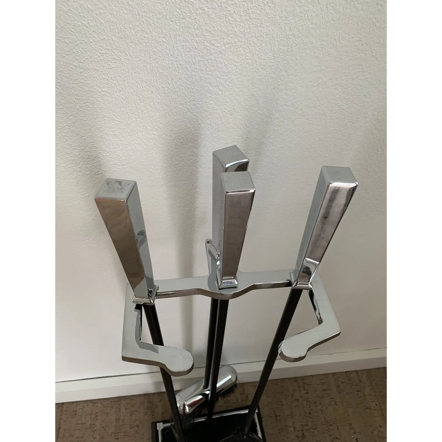 Late 20th Century Transitional Modern Chrome Fireplace Tool Set- 4 Pieces