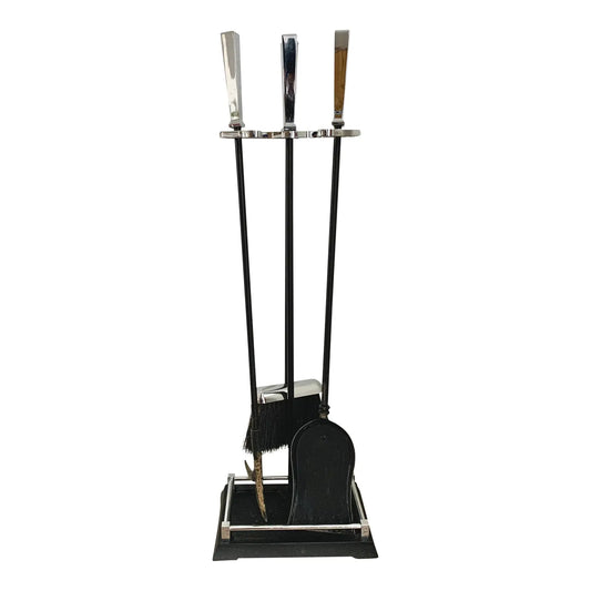Late 20th Century Transitional Modern Chrome Fireplace Tool Set- 4 Pieces