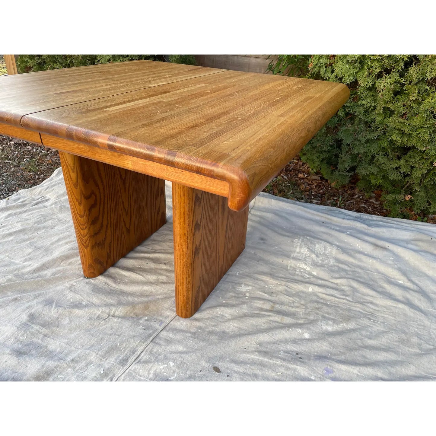 Vintage Modern Butcher Block Oak Scroll Edge Expandable Dining Table