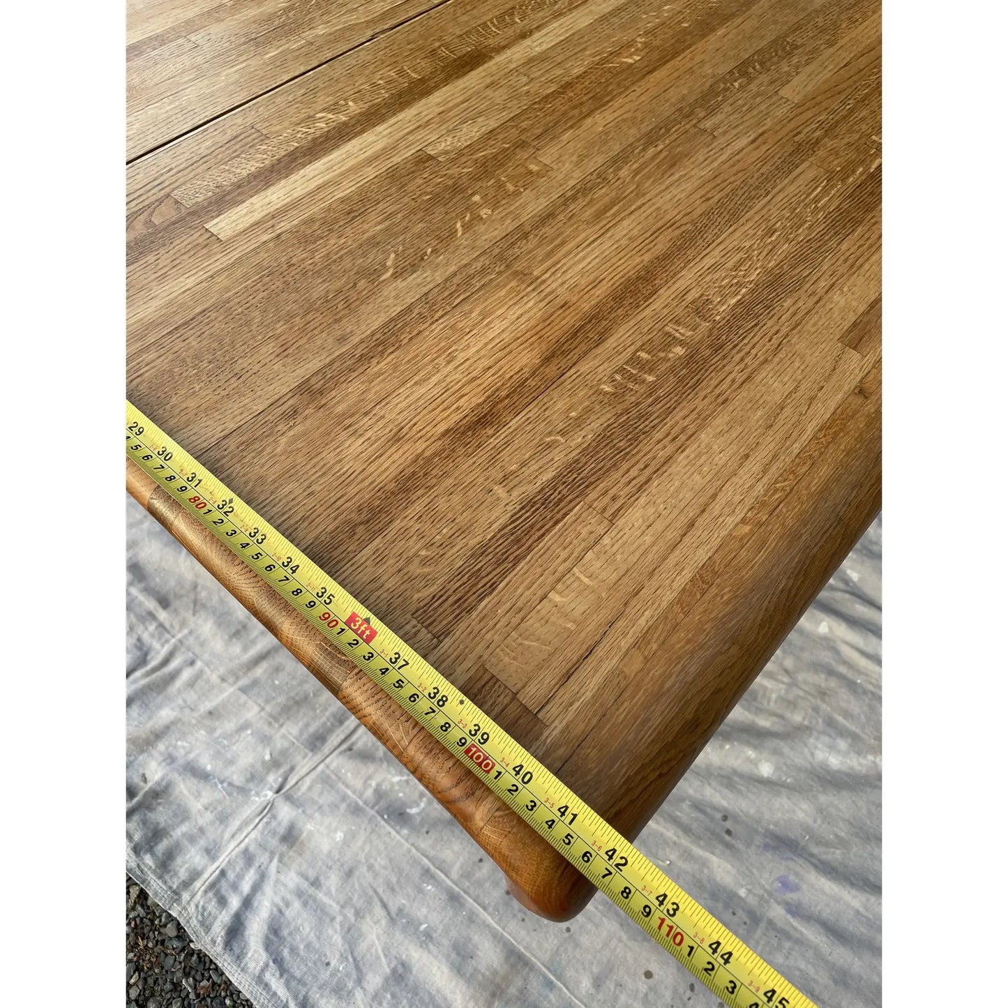 Vintage Modern Butcher Block Oak Scroll Edge Expandable Dining Table