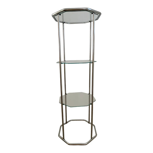 Metal and Glass Minimalist Modern Octagonal Corner Etegere