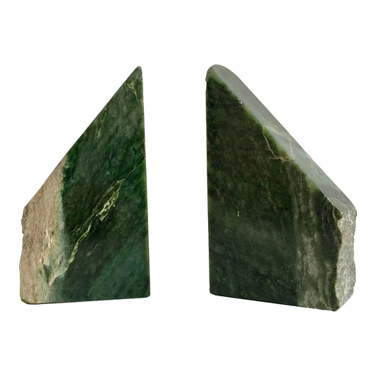 Mid-Century Green Live Edge Marble Bookends- a Pair