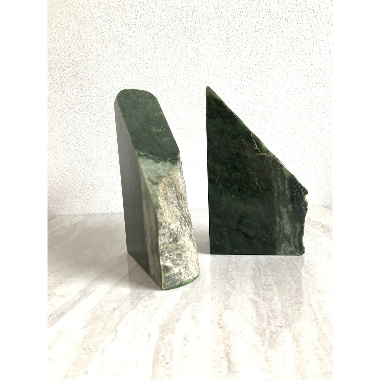 Mid-Century Green Live Edge Marble Bookends- a Pair