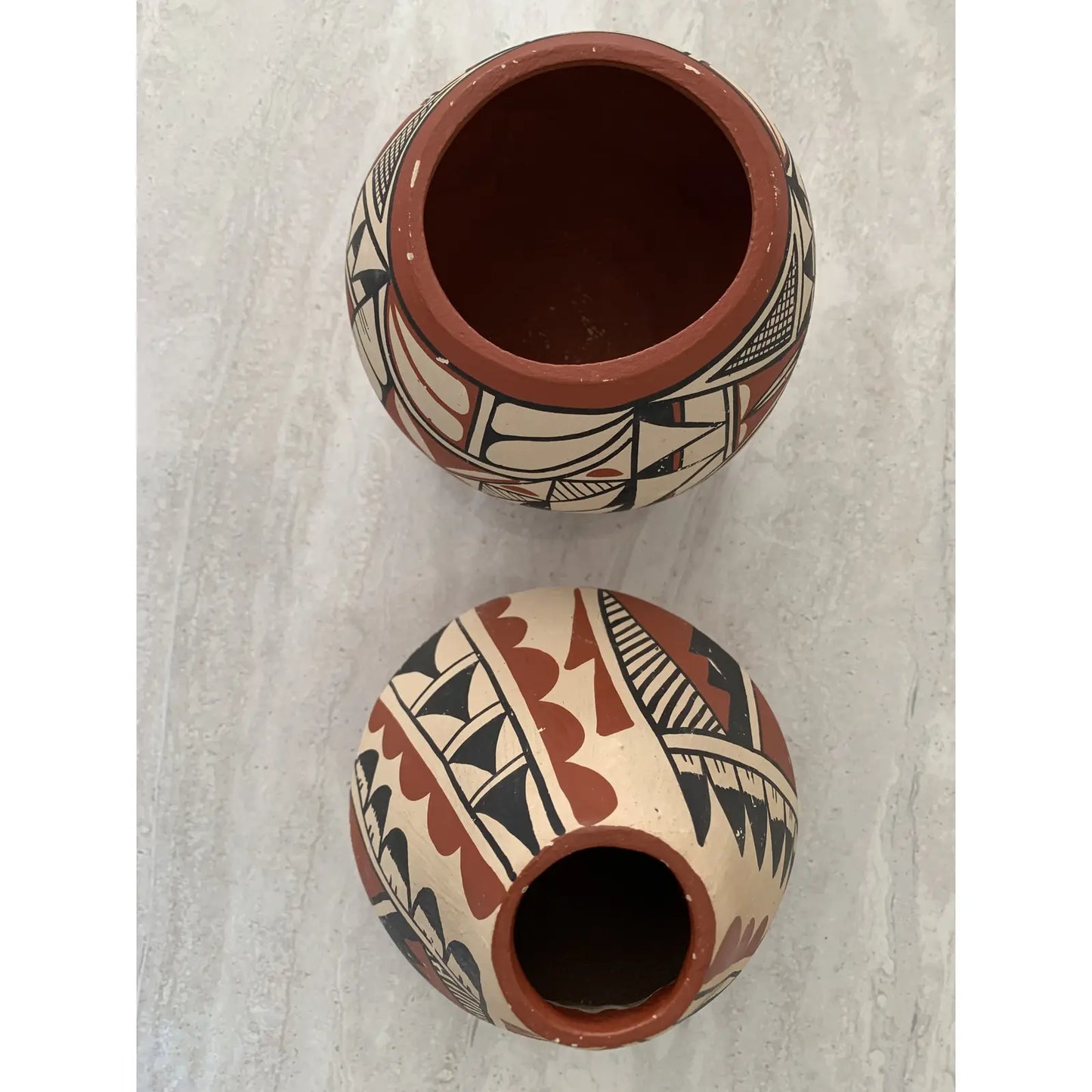 Mid 20th Century Jemez Pueblo Pottery Hand Painted Coil Pots
