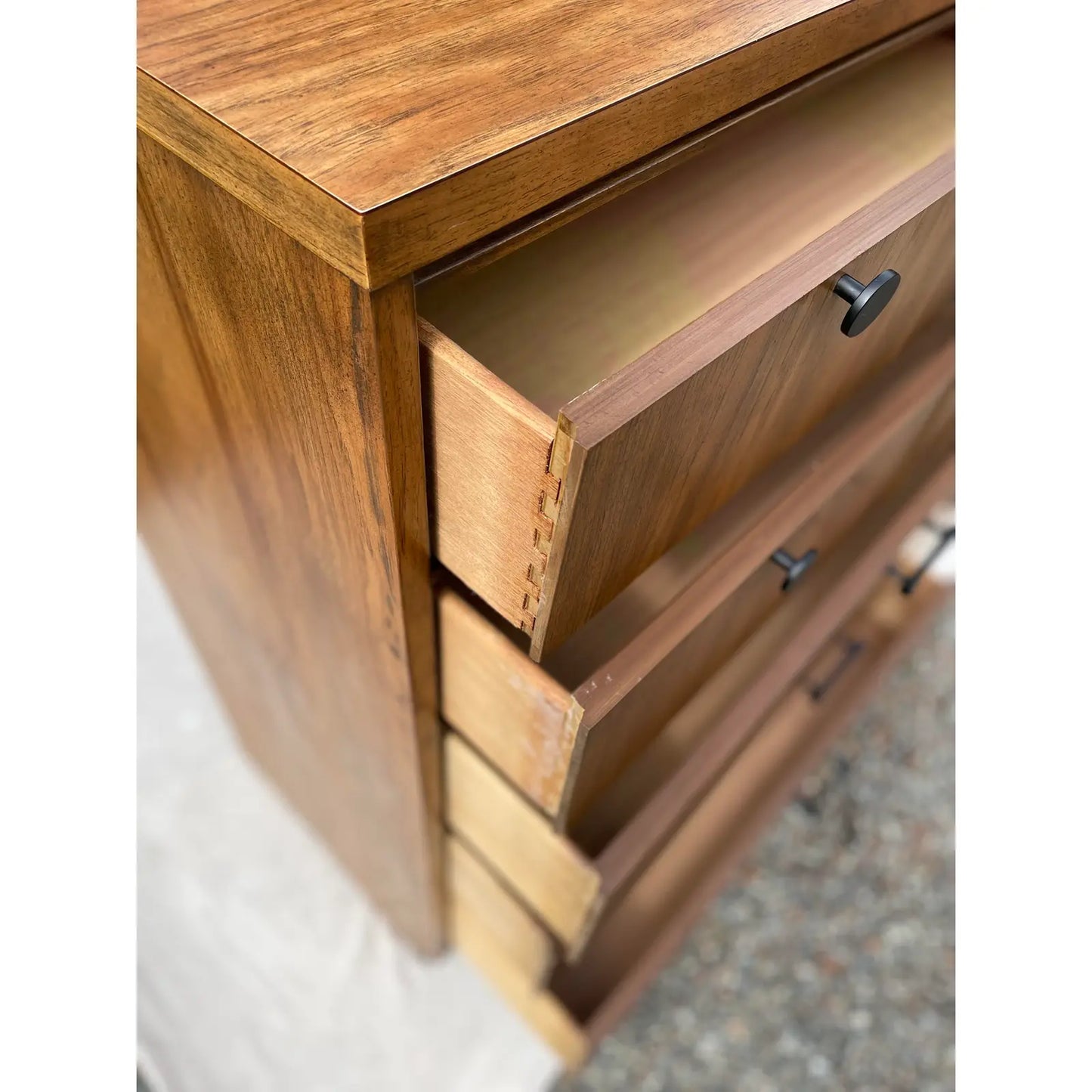 Mid 20th Century Mid-Century Modern Solid Oak Highboy in a Dark Finish and Laminate Top