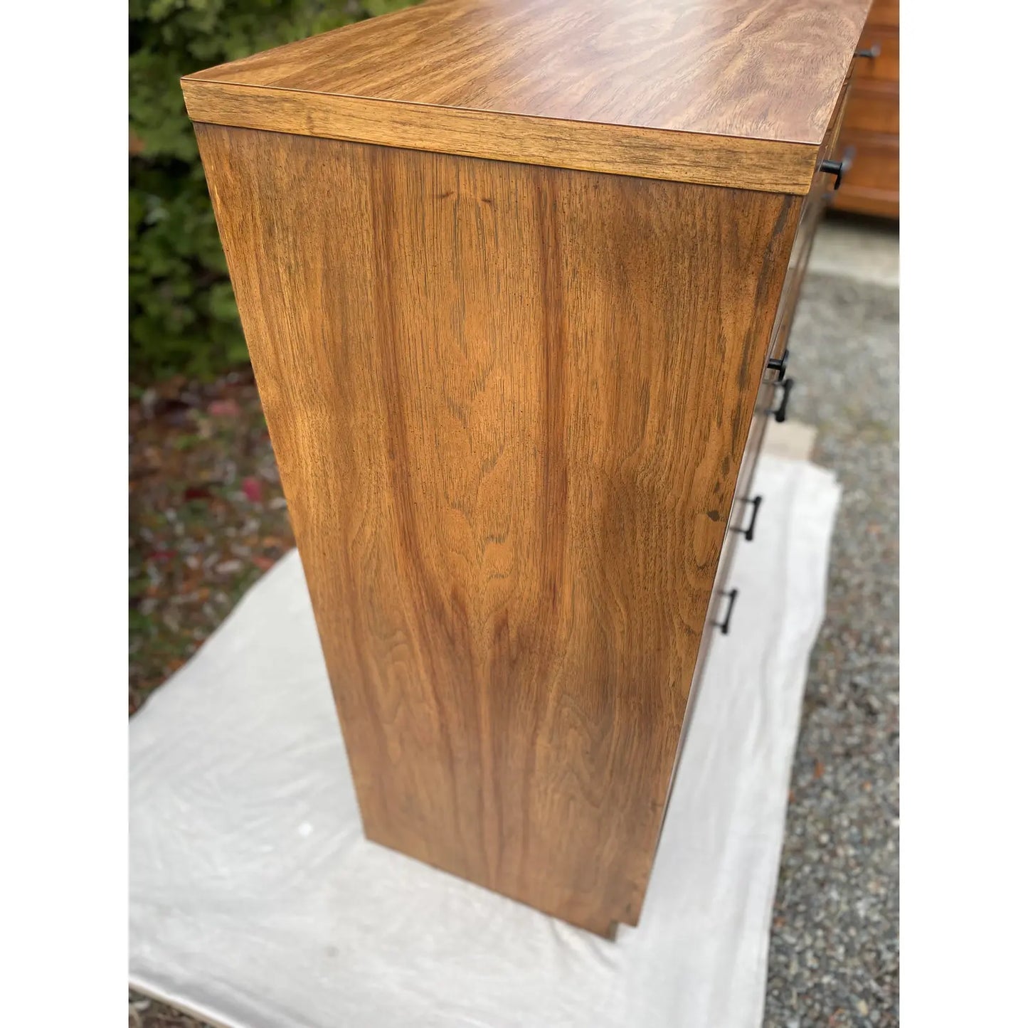 Mid 20th Century Mid-Century Modern Solid Oak Highboy in a Dark Finish and Laminate Top