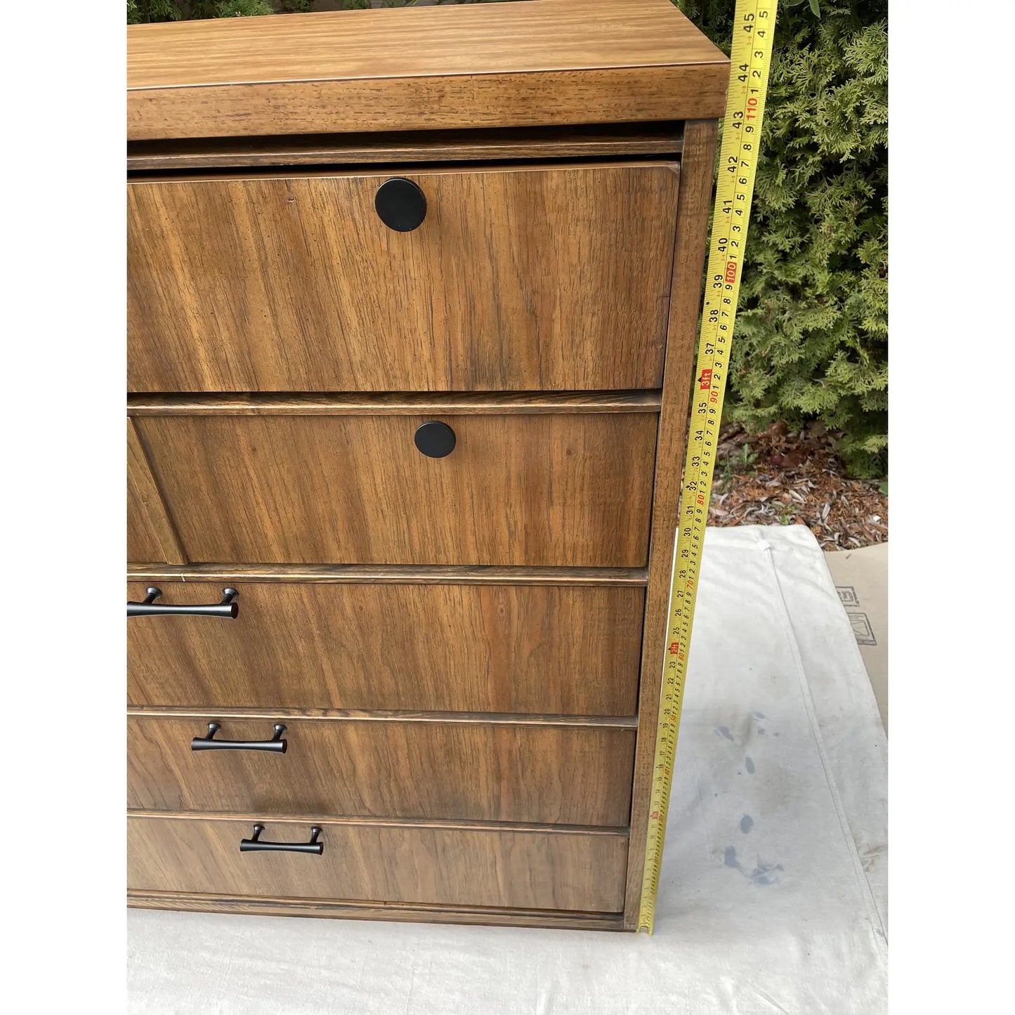 Mid 20th Century Mid-Century Modern Solid Oak Highboy in a Dark Finish and Laminate Top