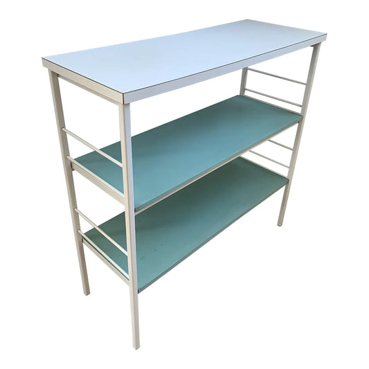 Mid 20th Century Mid-Century Modern Vista of California Shelves in Original White Formica Top and Teal Shelves