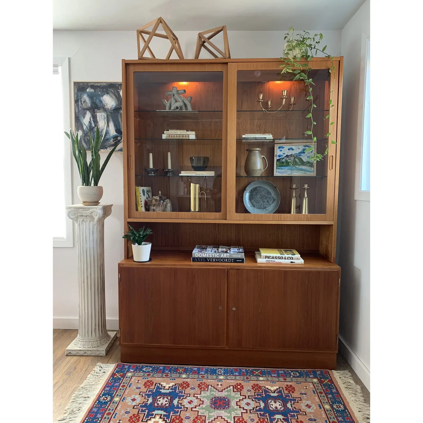 Mid 20th Century Poul Hundevad Danish Modern Teak Two Piece China Hutch Cabinet