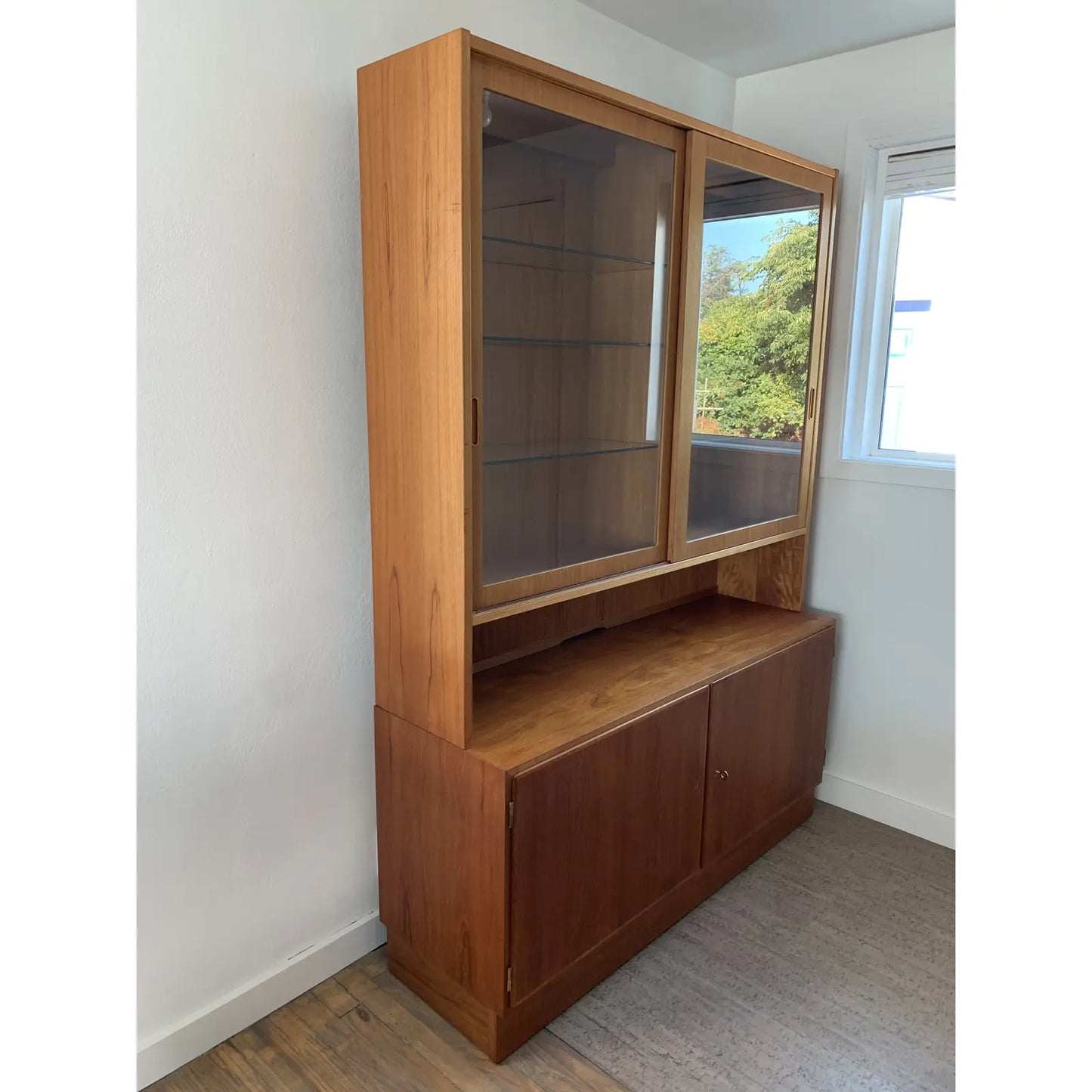 Mid 20th Century Poul Hundevad Danish Modern Teak Two Piece China Hutch Cabinet