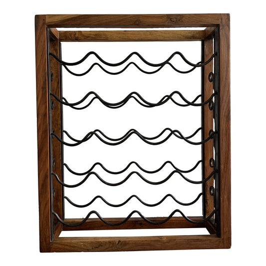 Vintage Brazilwood Rustic Hardwood & Wrought Iron Wine Rack