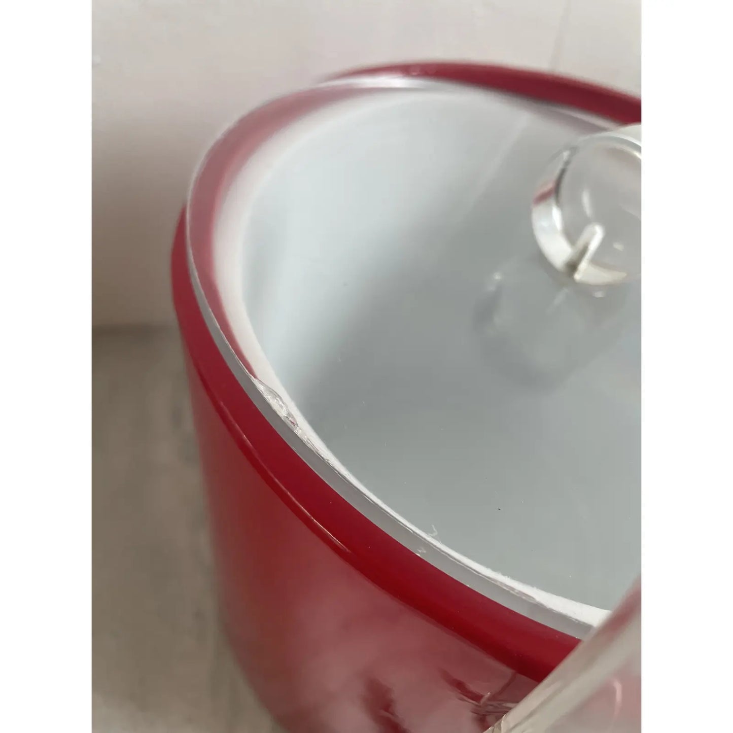 Mid-Century Georges Briard Red Vinyl and Lucite Ice Bucket