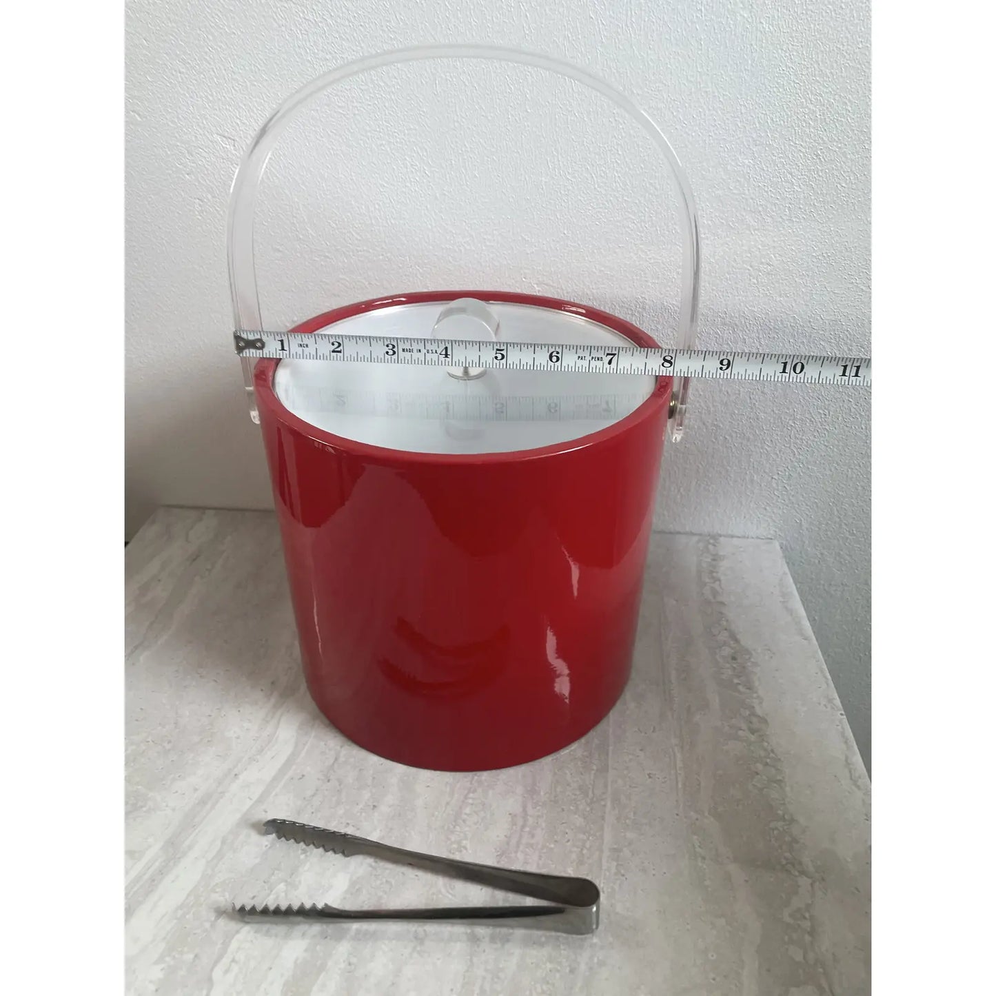 Mid-Century Georges Briard Red Vinyl and Lucite Ice Bucket