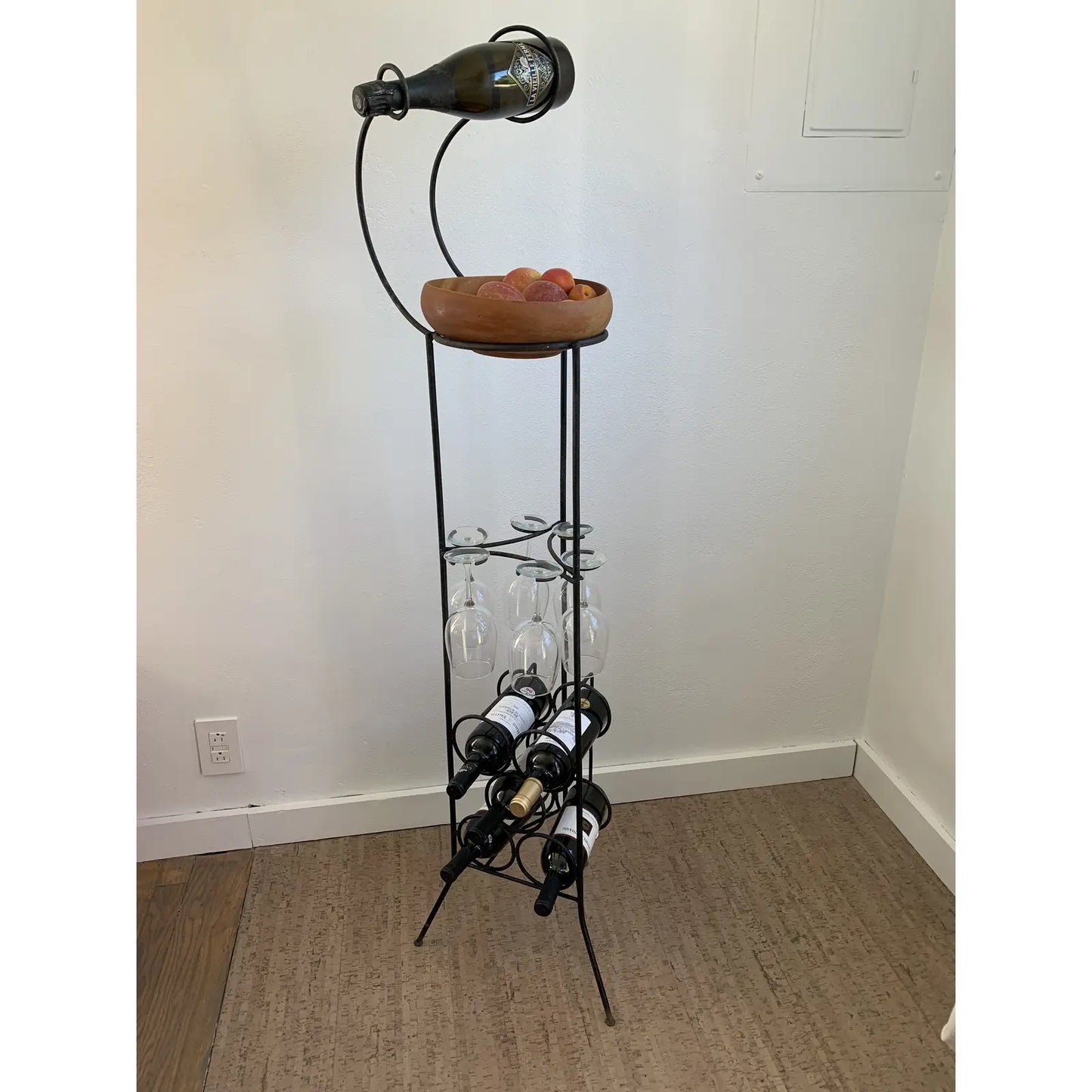 Mid-Century Iron Wine Rack Stand