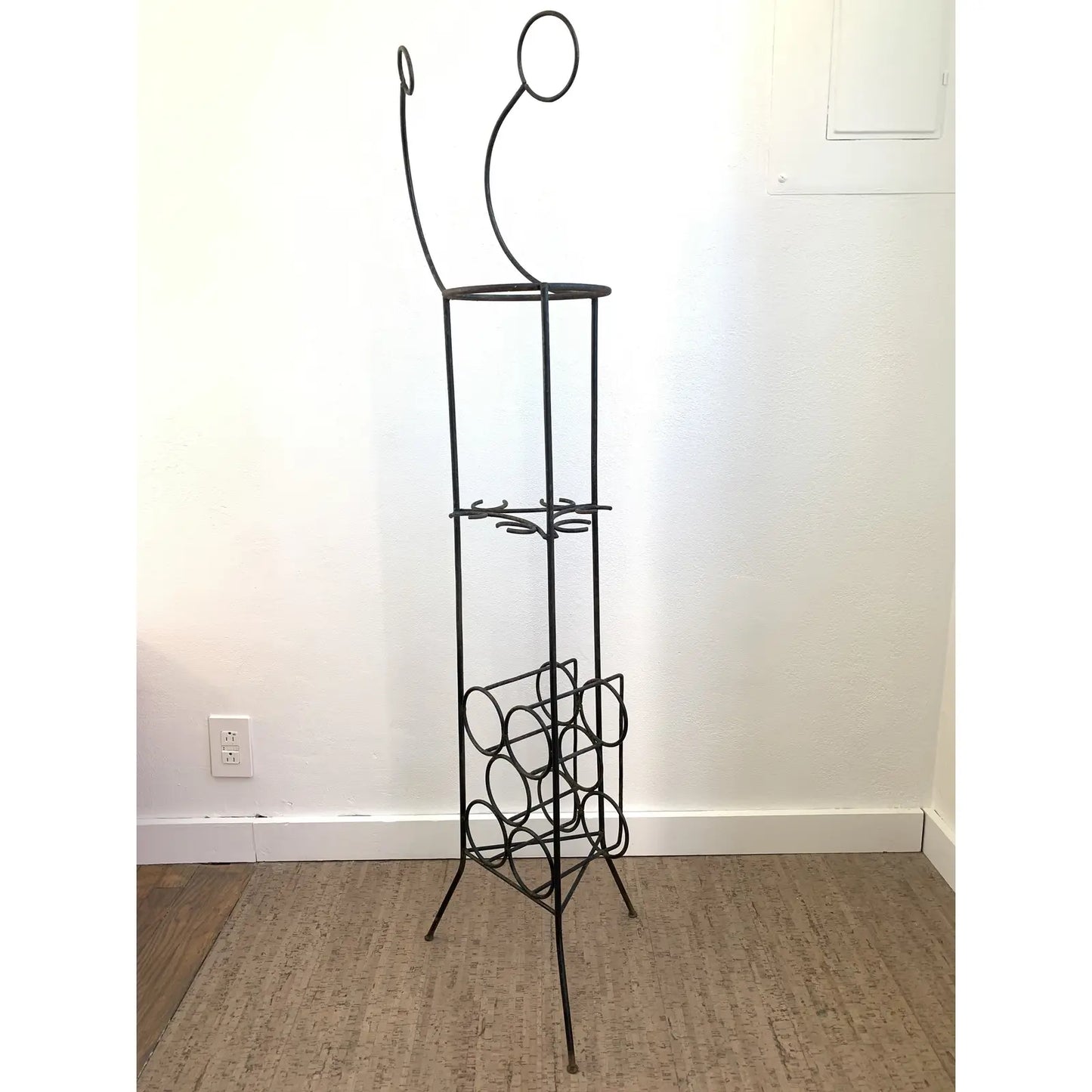 Mid-Century Iron Wine Rack Stand