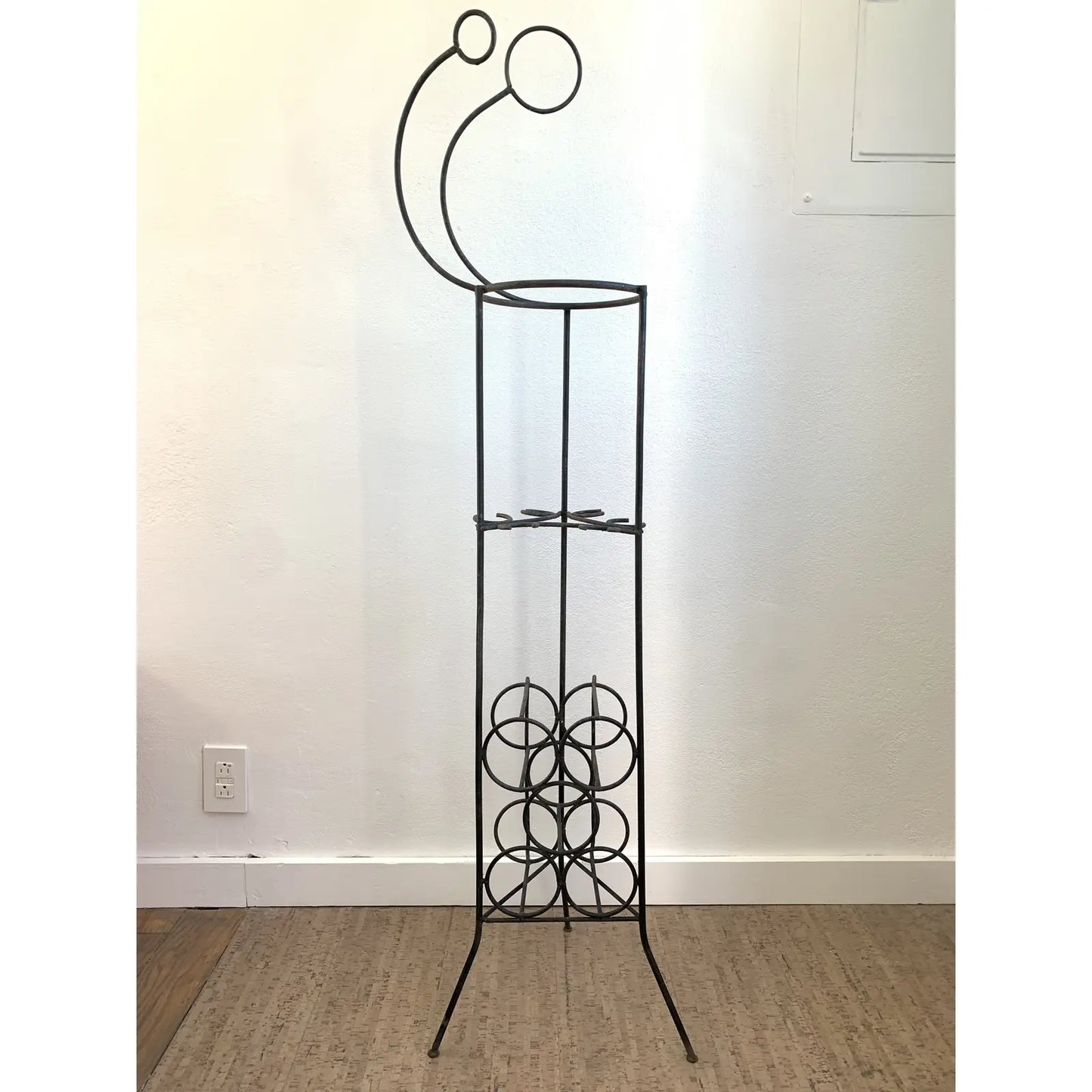 Mid-Century Iron Wine Rack Stand