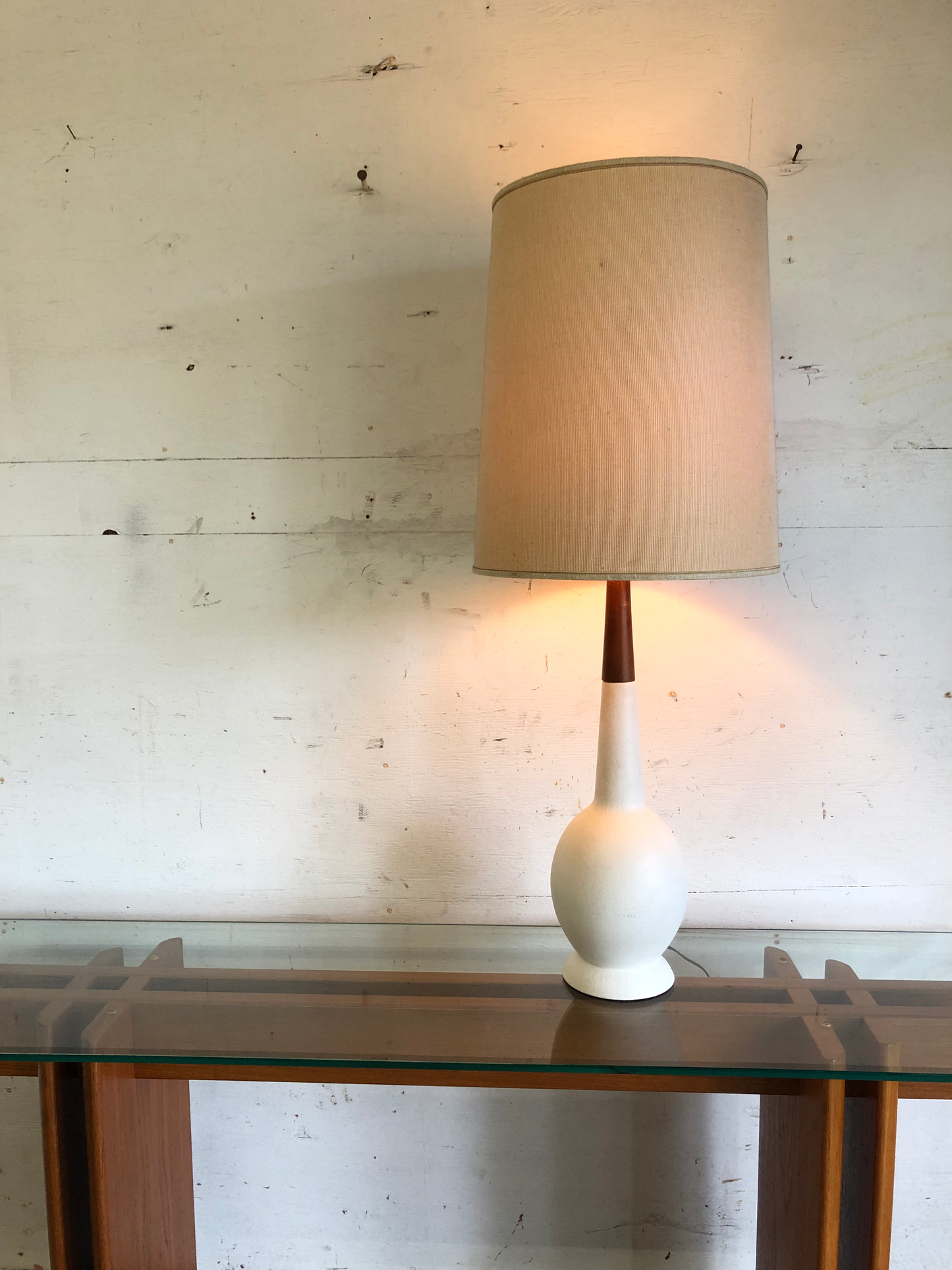 Mid-Century Modern Ceramic and Walnut Danish Style Lamp