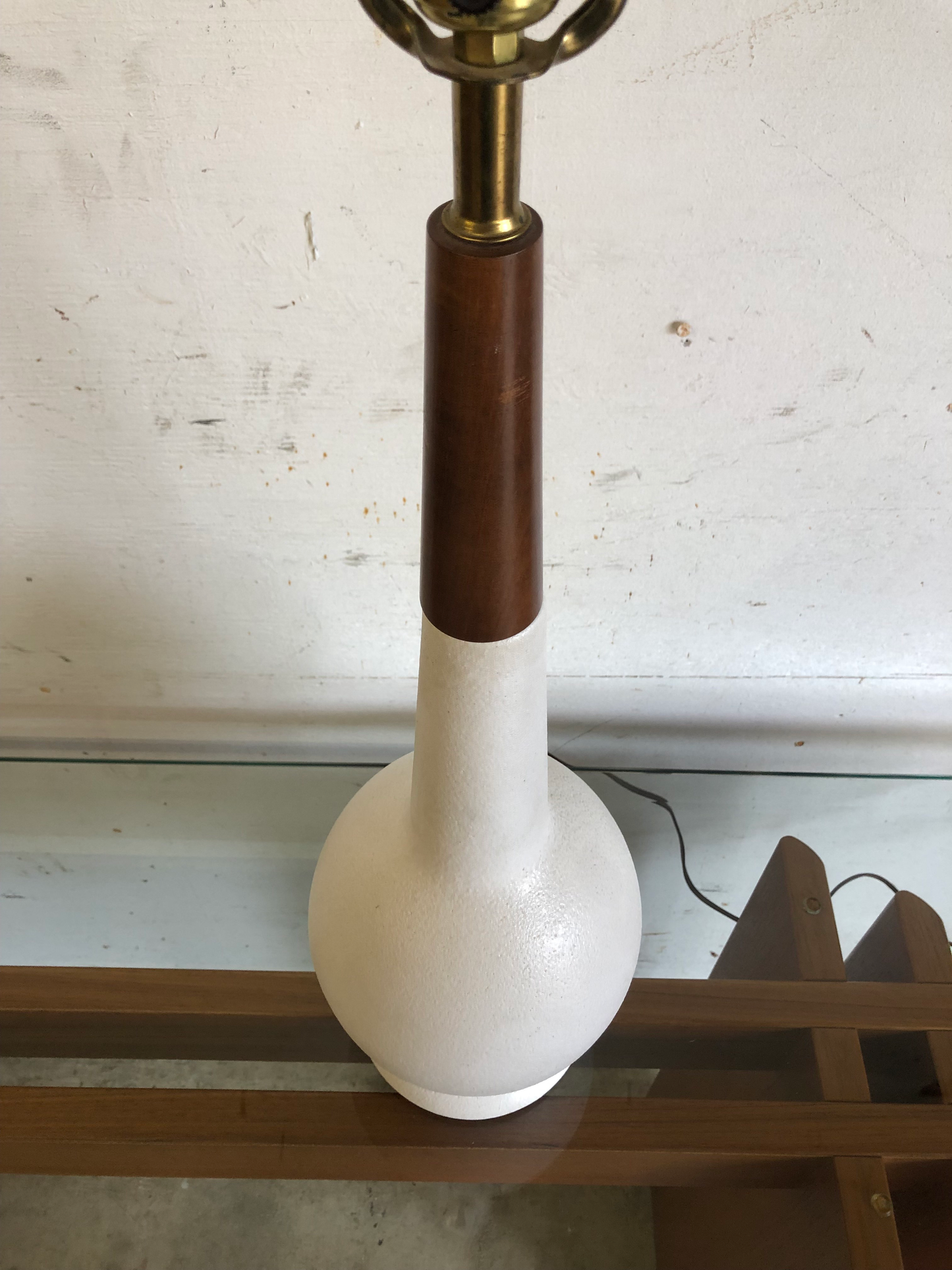 Mid-Century Modern Ceramic and Walnut Danish Style Lamp