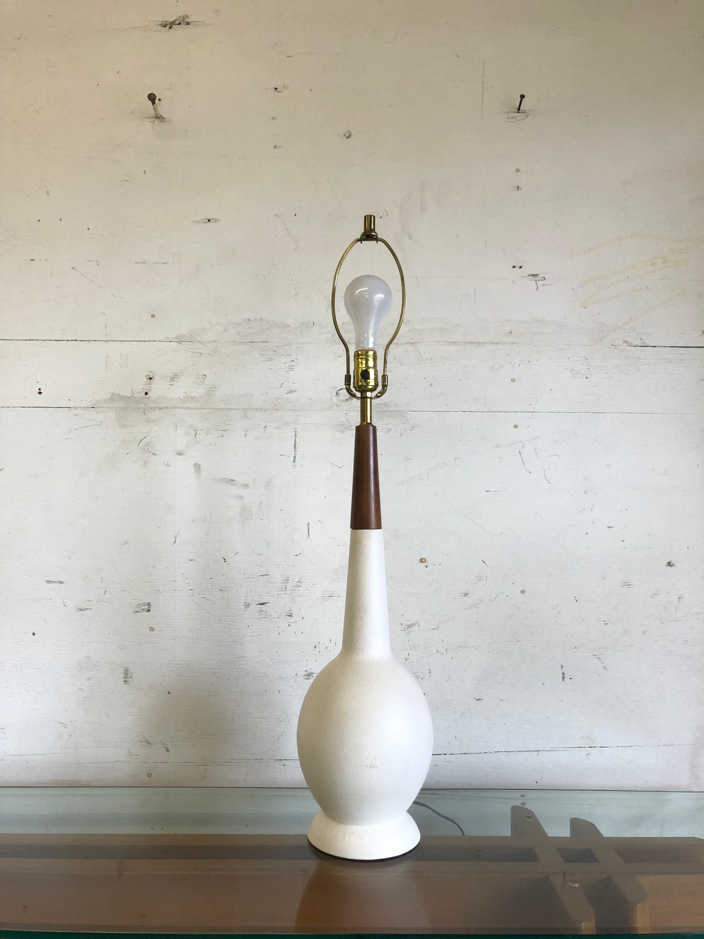 Mid-Century Modern Ceramic and Walnut Danish Style Lamp