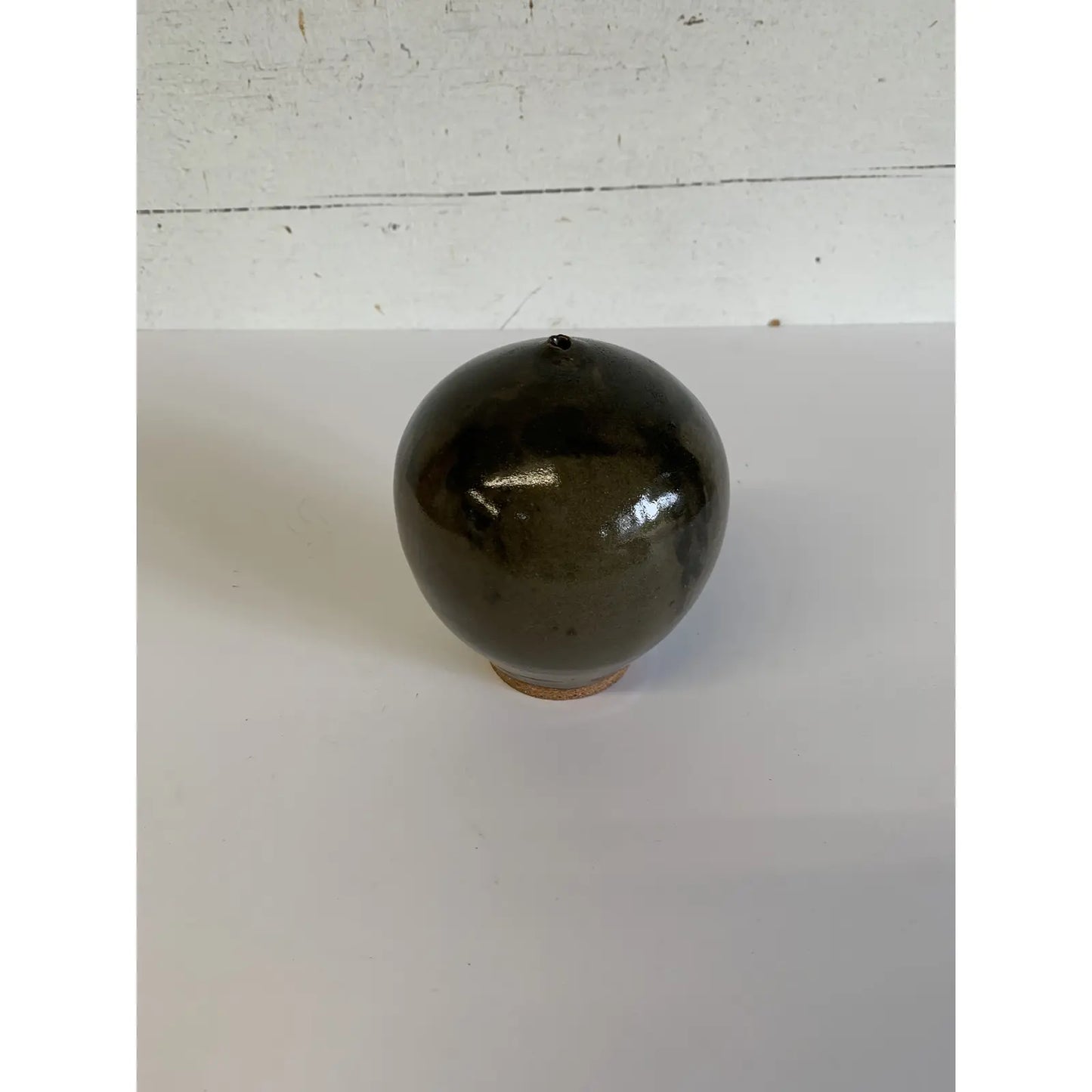 Mid-Century Modern Green Brown Glaze Ceramic Weedpot