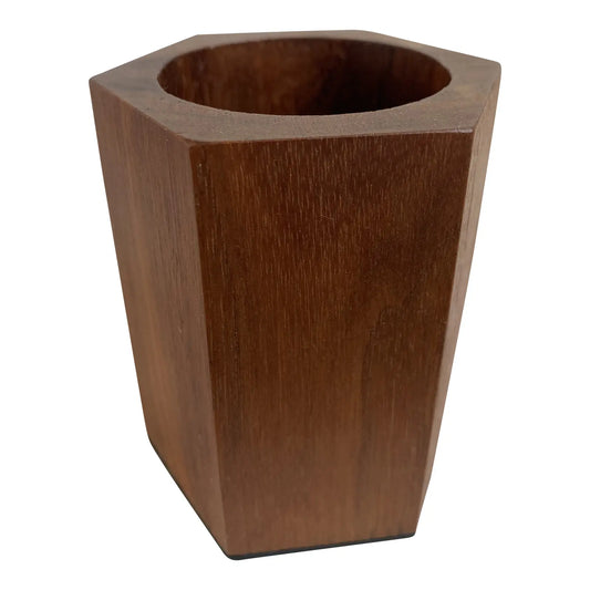 Mid-Century Modern Hexagonal Walnut Wood Storage Vessel