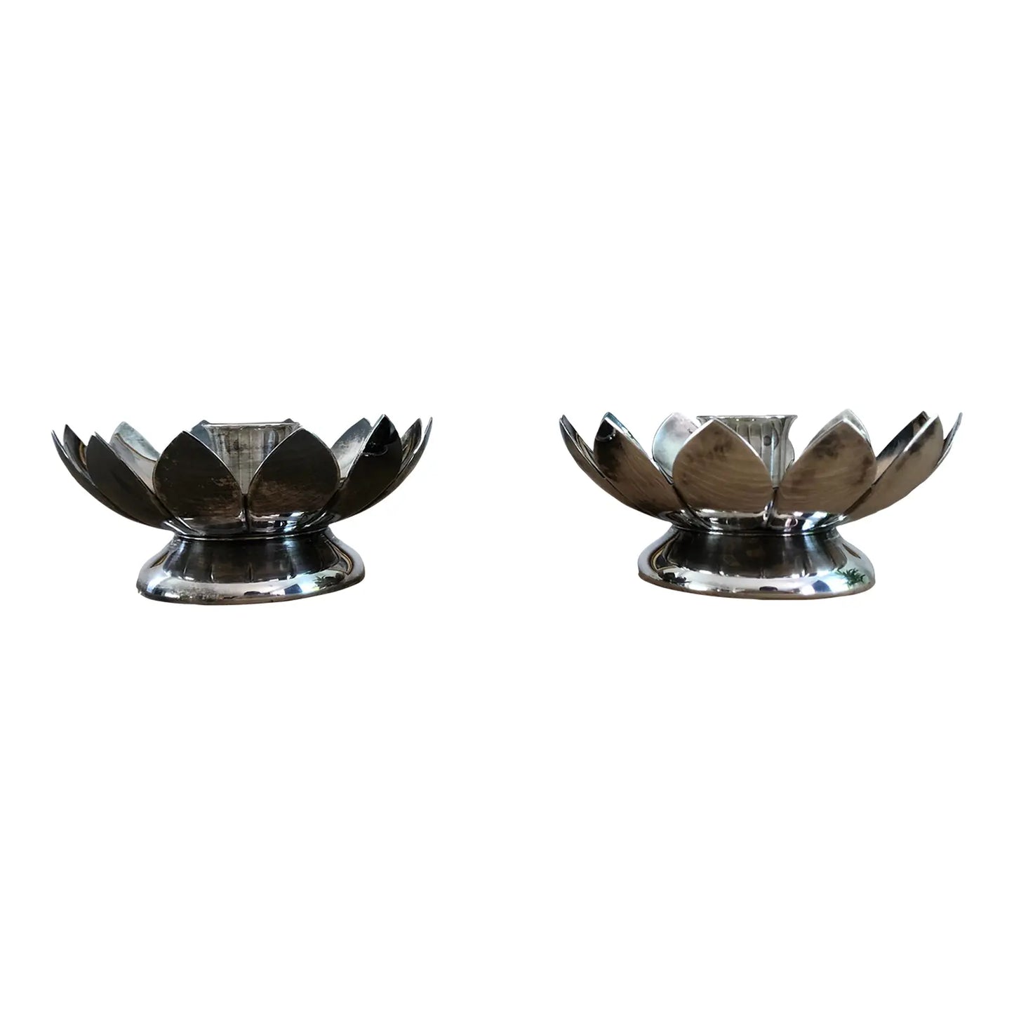 Mid-Century Modern Reed & Barton Lotus Flower Silverplate Candle Holders - a Pair