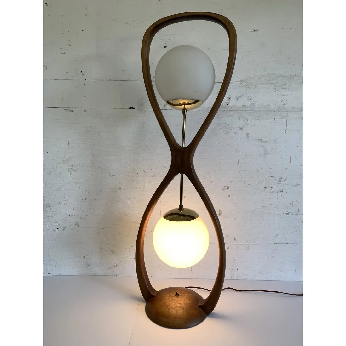 Mid-Century Modern Sculptural Walnut Globe Lamp