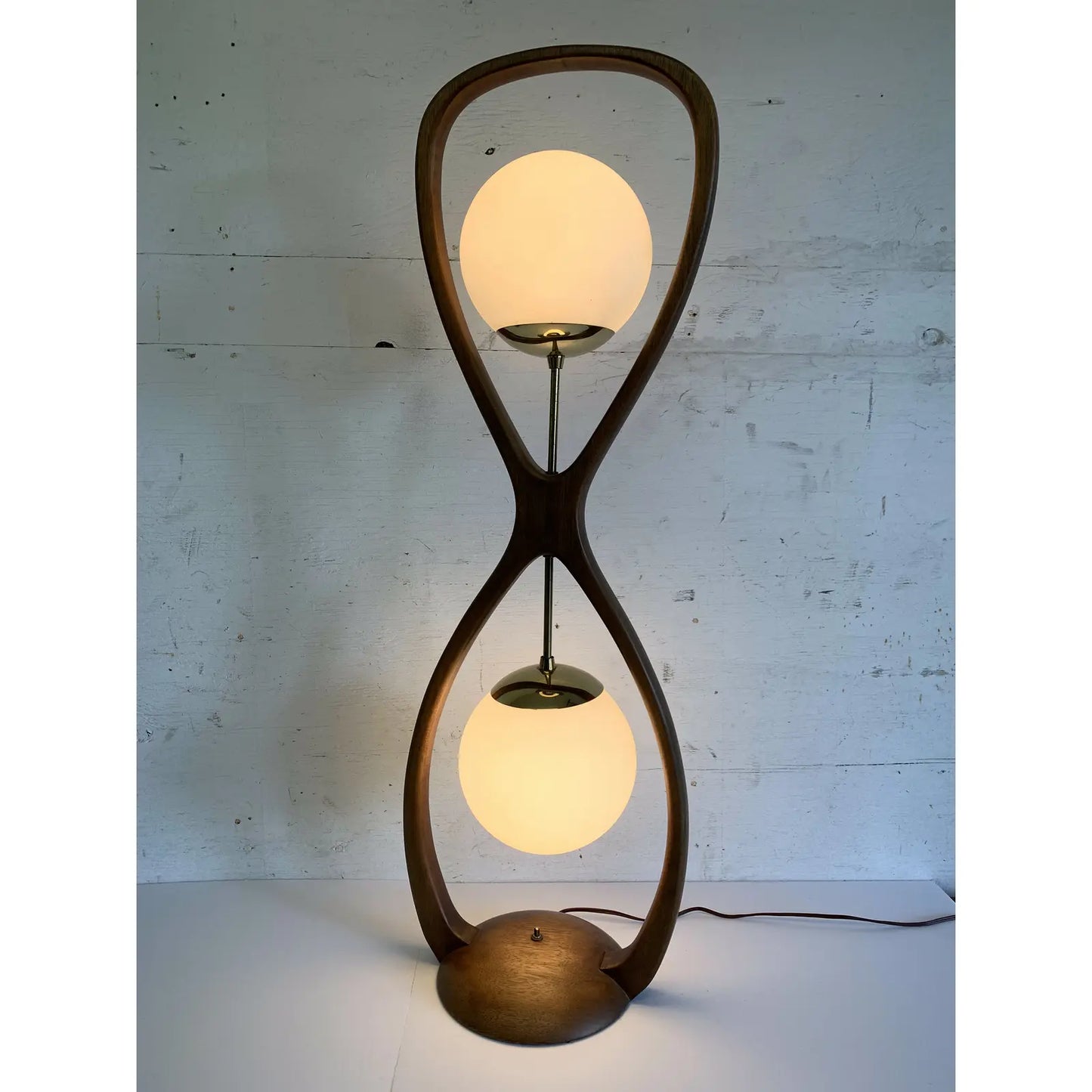 Mid-Century Modern Sculptural Walnut Globe Lamp
