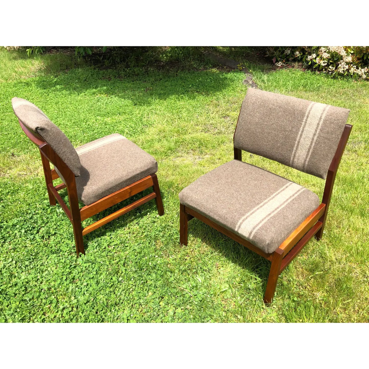 Mid-Century Modern Solid Walnut Lounge Chairs - 2 Pieces