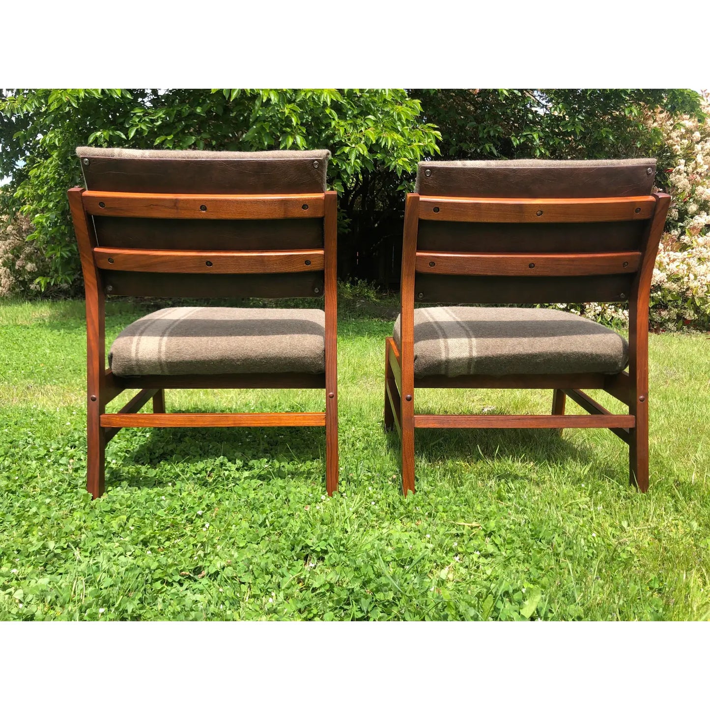 Mid-Century Modern Solid Walnut Lounge Chairs - 2 Pieces