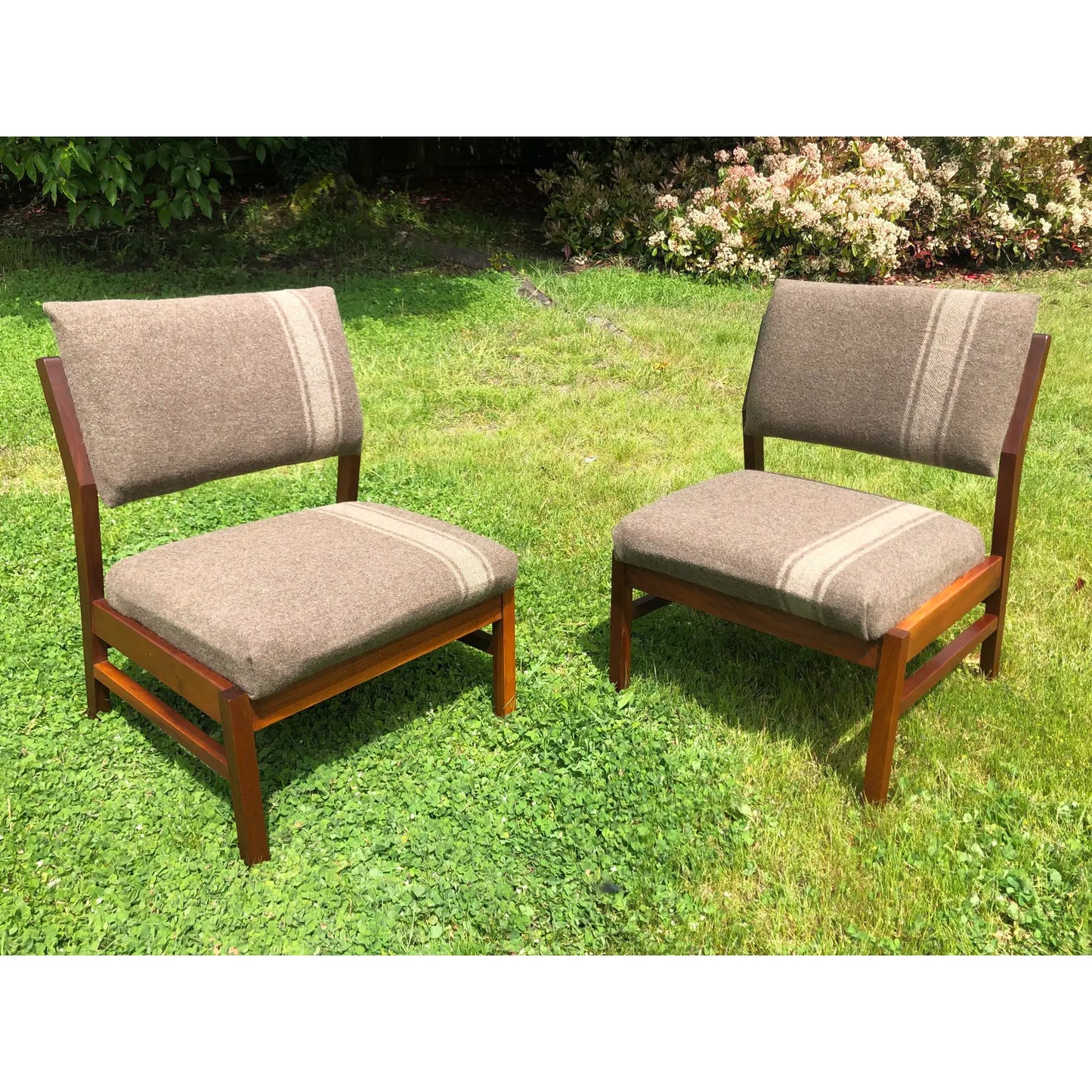 Mid-Century Modern Solid Walnut Lounge Chairs - 2 Pieces