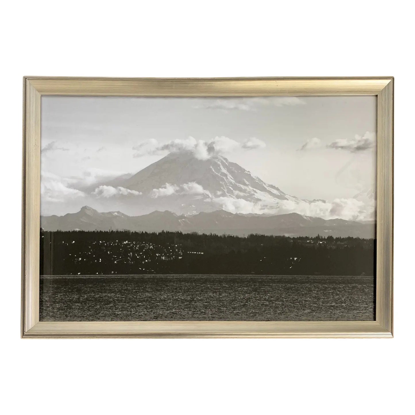 "Mt. Rainier" Mountain Landscape Black and White Photograph, Framed