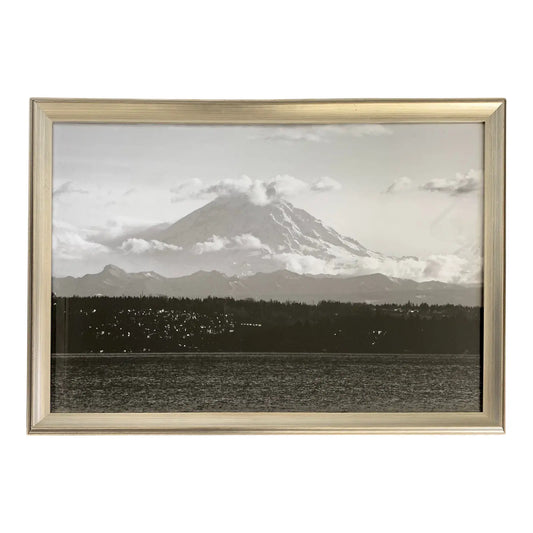 "Mt. Rainier" Mountain Landscape Black and White Photograph, Framed