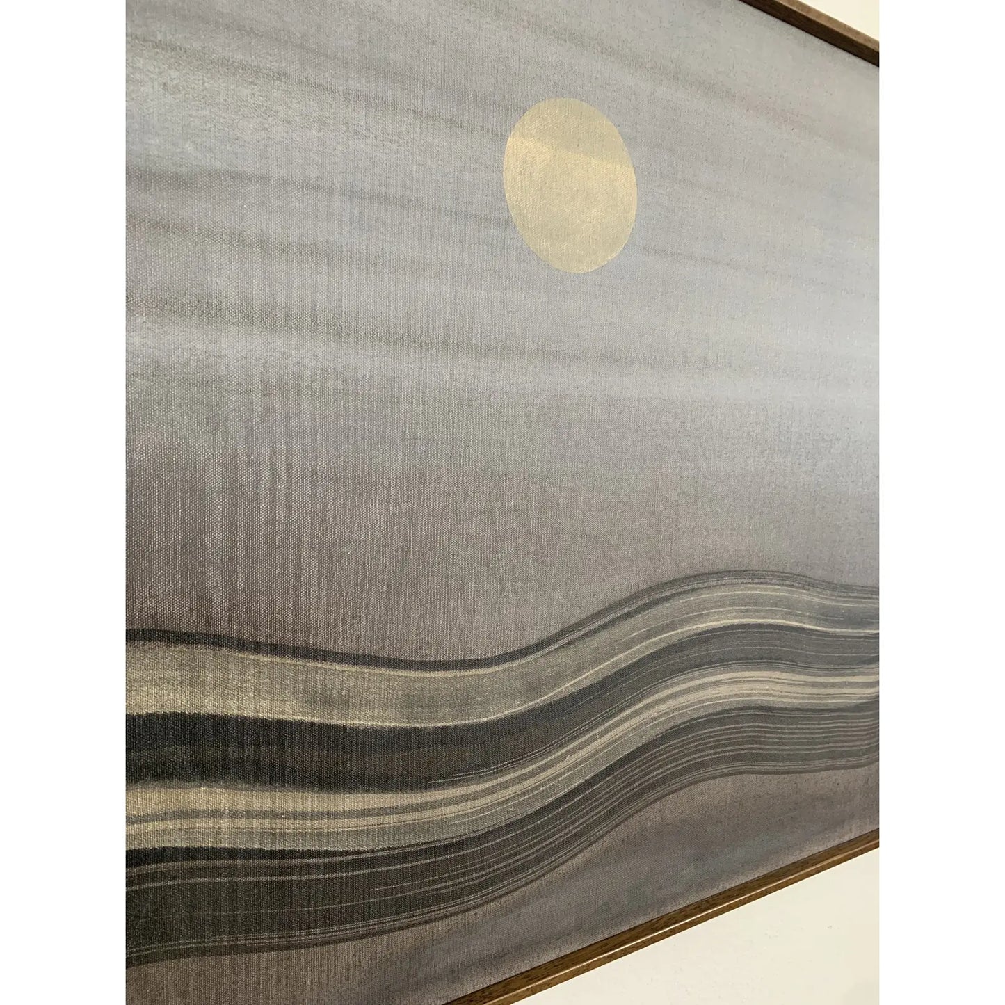 Signed 1975 Painting by James Farr Movement of River Reflecting Golden Nocturnal Moonlight
