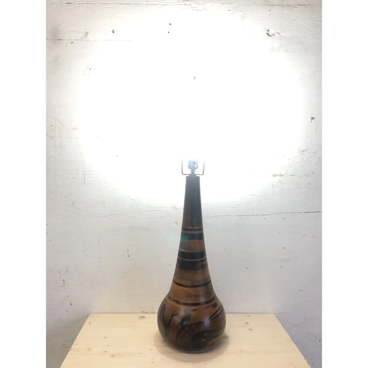Vintage 1960s Hand-Carved Solid Exotic Wood Tear Drop Lamp