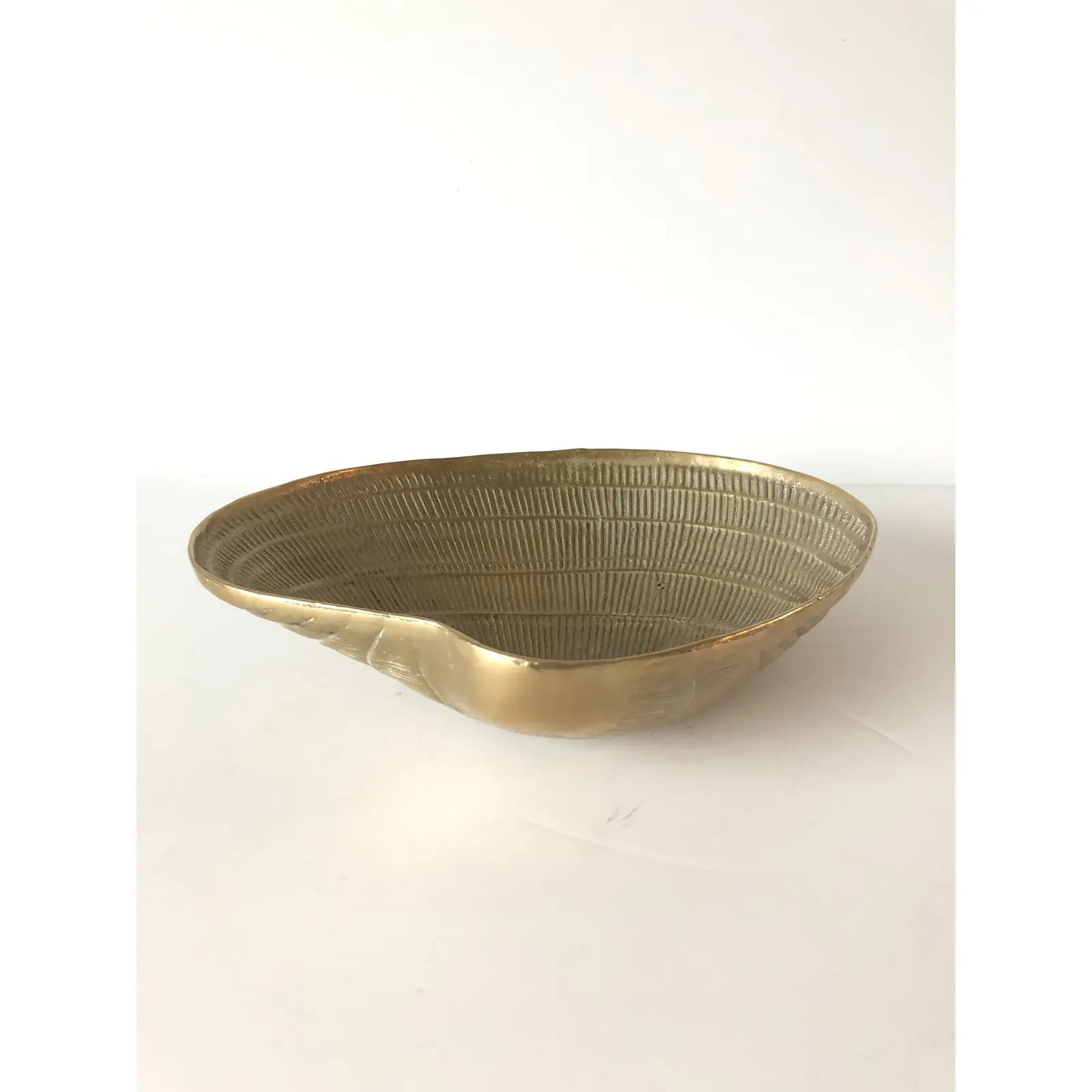 Large vintage 1970s Solid Brass Clam Shell Bowl Display Dish With Feet