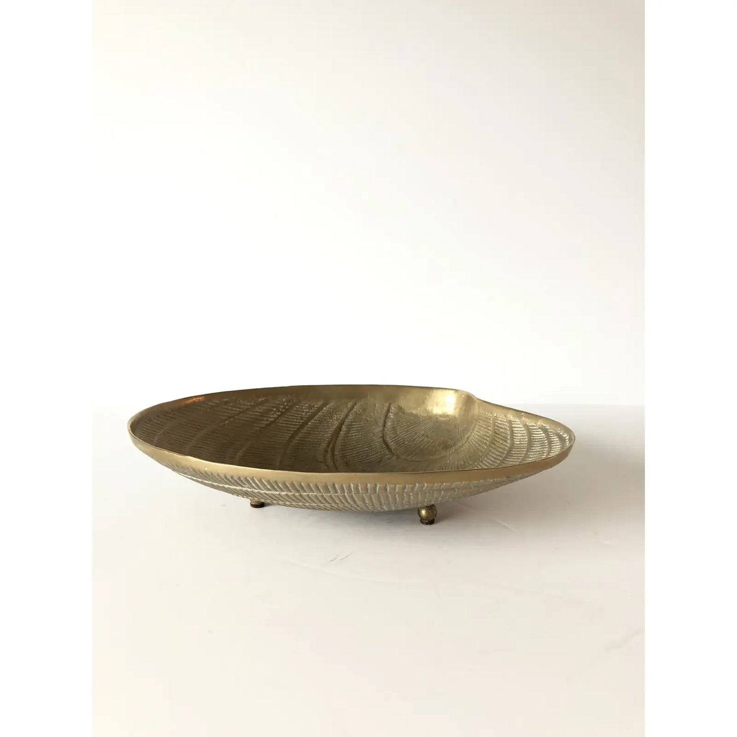 Large vintage 1970s Solid Brass Clam Shell Bowl Display Dish With Feet